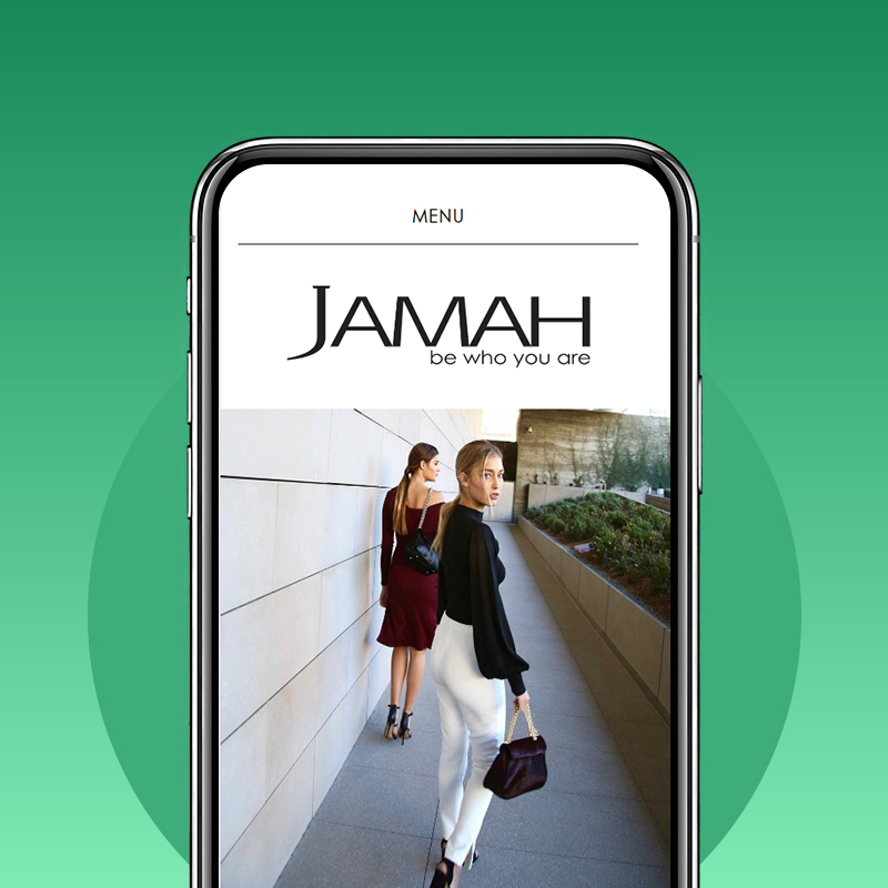 Image of a mobile displaying Jamah's homepage