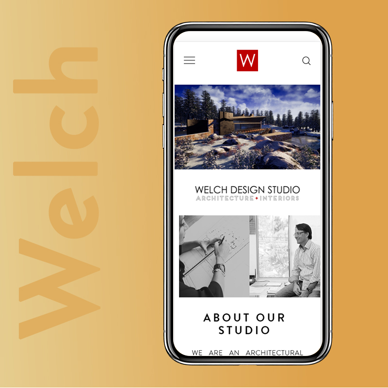 Image of a mobile displaying Welch Design Studio's homepage