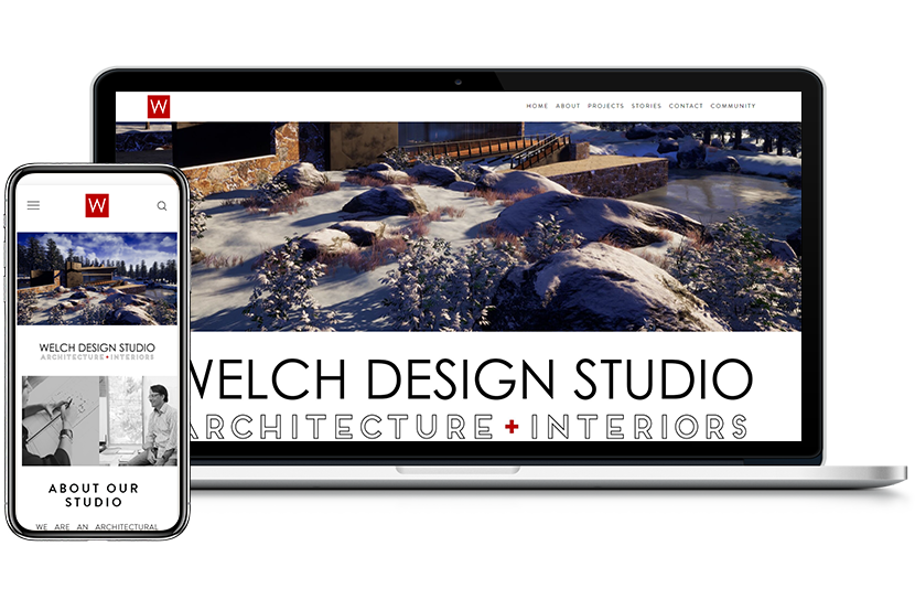 Image of a laptop and mobile displaying Welch Design Studio's homepage